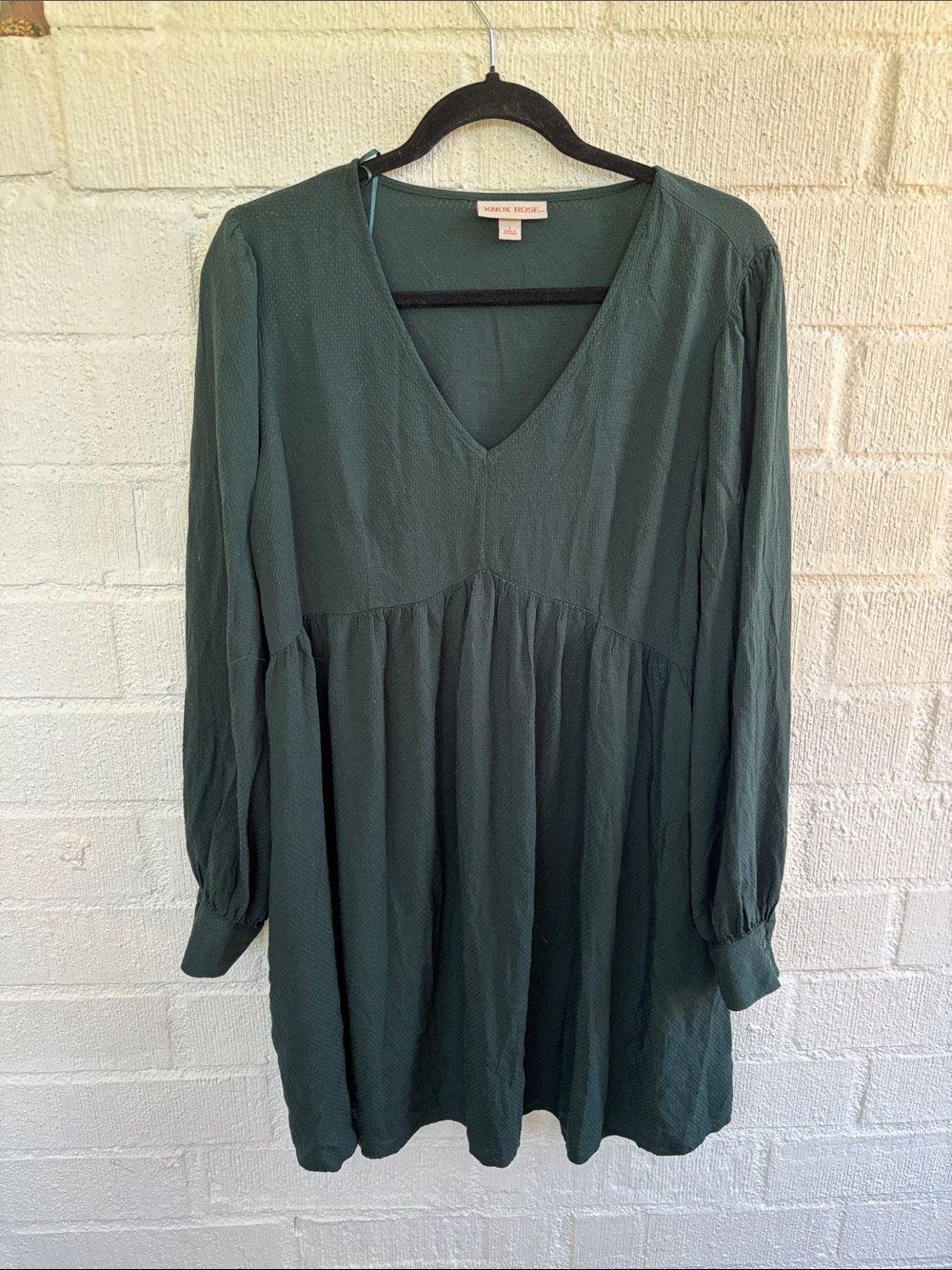 Knox Rose V-Neck Long Sleeve Deep Forest Gree Tiered Dress sz L